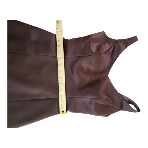 Jordan Fashions Brown Satin Evening Gown Size 0 Formal Prom Dress High-Low Back - Picture 8 of 10